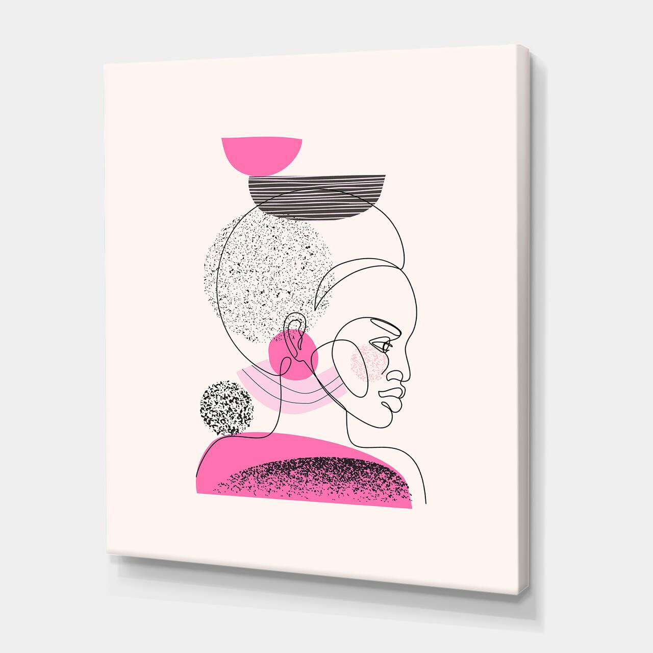 Designart - One Line Portrait of African American Women I - Modern Canvas Wall Art Print